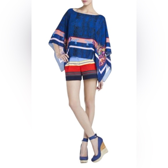 New BCBGMaxAzria Kei Scarf Print Poncho - Kimono Top - Picture 3 of 10